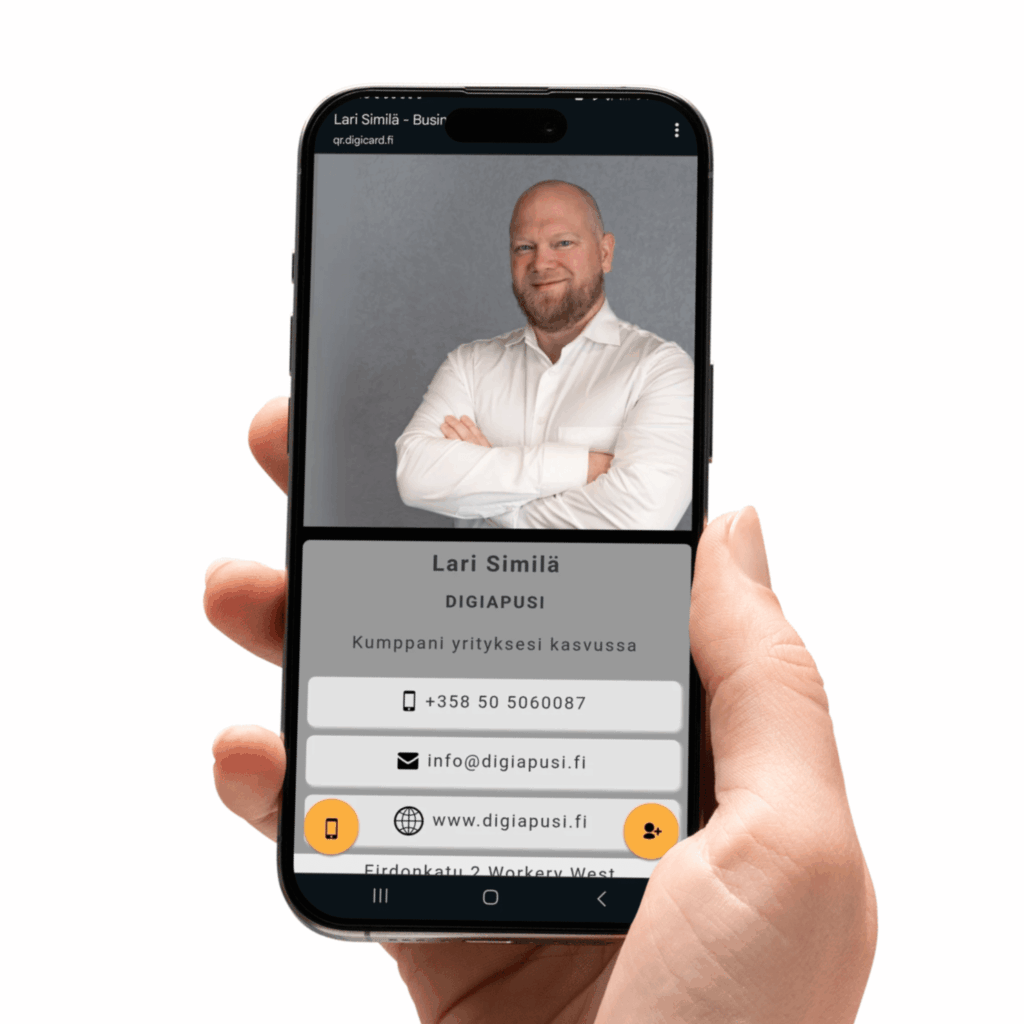 Näy asiakkaalle omilla kasvoillasi! Henkilökohtainen digitaalinen käyntikortti tekee vaikutuksen ja parantaa puheluihin vastaamista.