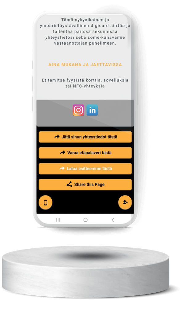 Somekanavanne tallentuu vastaanottajan puhelimeen. Asiakas löytää sinut, yrityksesi ja yrityksesi sosiaalisen median kanavat helposti – näkyvyys ja seuraajamäärät kasvavat.